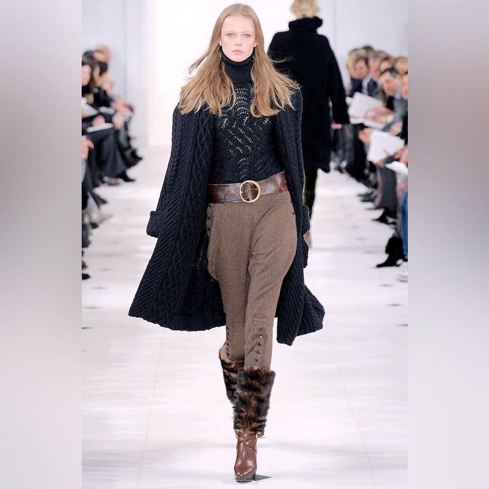 *Ralph Lauren Collection Fall 2010 Hand Knit Black Alpaca Pointelle Turtleneck